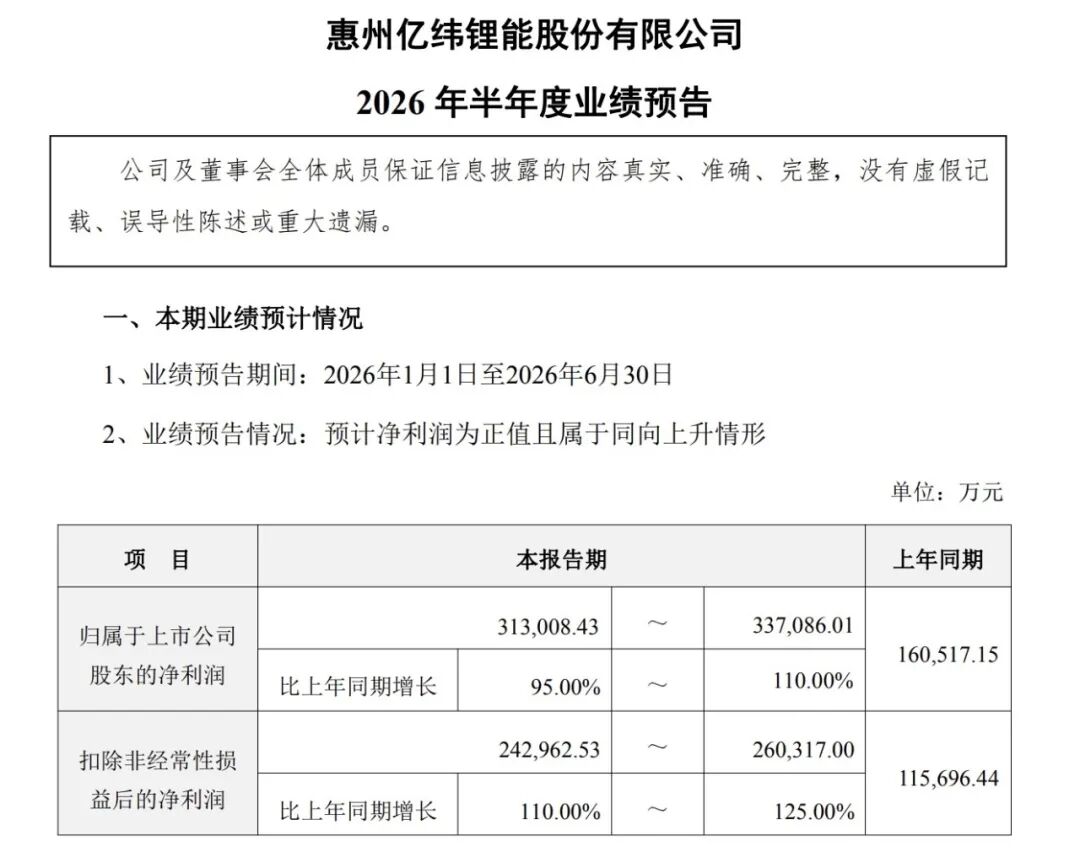 1200亿锂电龙头	，净利预计翻倍